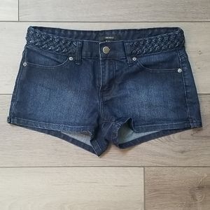 Braided waistband jean shorts